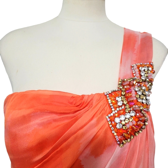 HOAGLUND NEW YORK Orange One-Shoulder Caftan Gown Size 6 - Picture 3 of 12